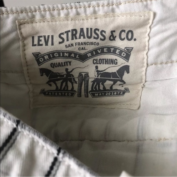 Levis 36 Shorts Cargo White Blue Checks Plaid A - Picture 6 of 8